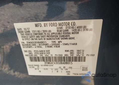 2018 Ford Flex Sel from USA, damaged, VIN 2FMGK5C83JBA08015